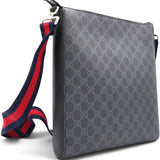 GG Supreme Monogram Appia Web Flat Messenger Bag Black Grey