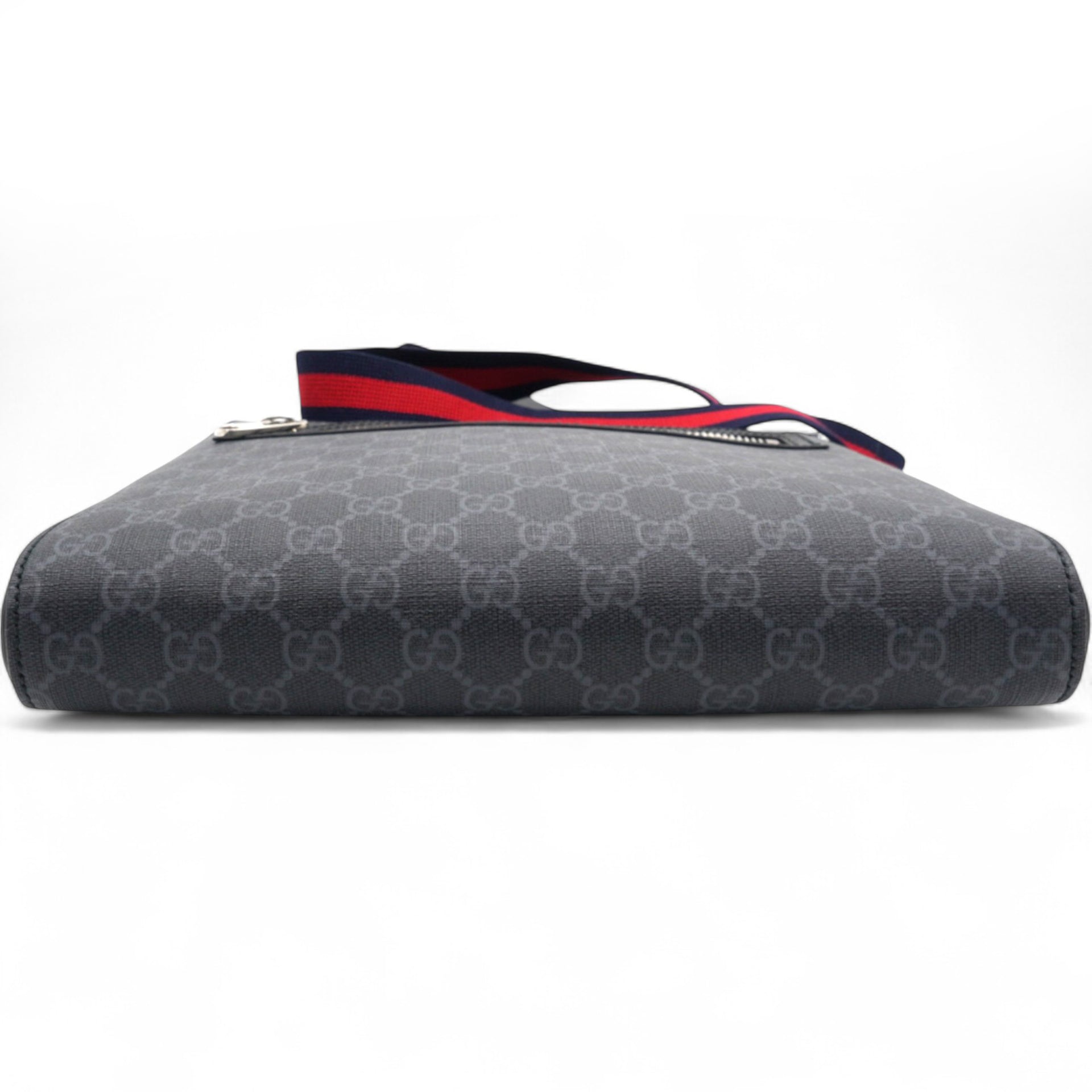 GG Supreme Monogram Appia Web Flat Messenger Bag Black Grey