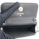 Quilted Maxi Pearls Card Holder Flap With Chain Black