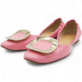 Pink Patent Leather Buckle Detail Square Ballet Flats Size37