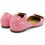 Pink Patent Leather Buckle Detail Square Ballet Flats Size37