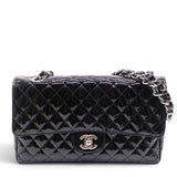 Patent Quilted Secret Label Medium Flap Black
