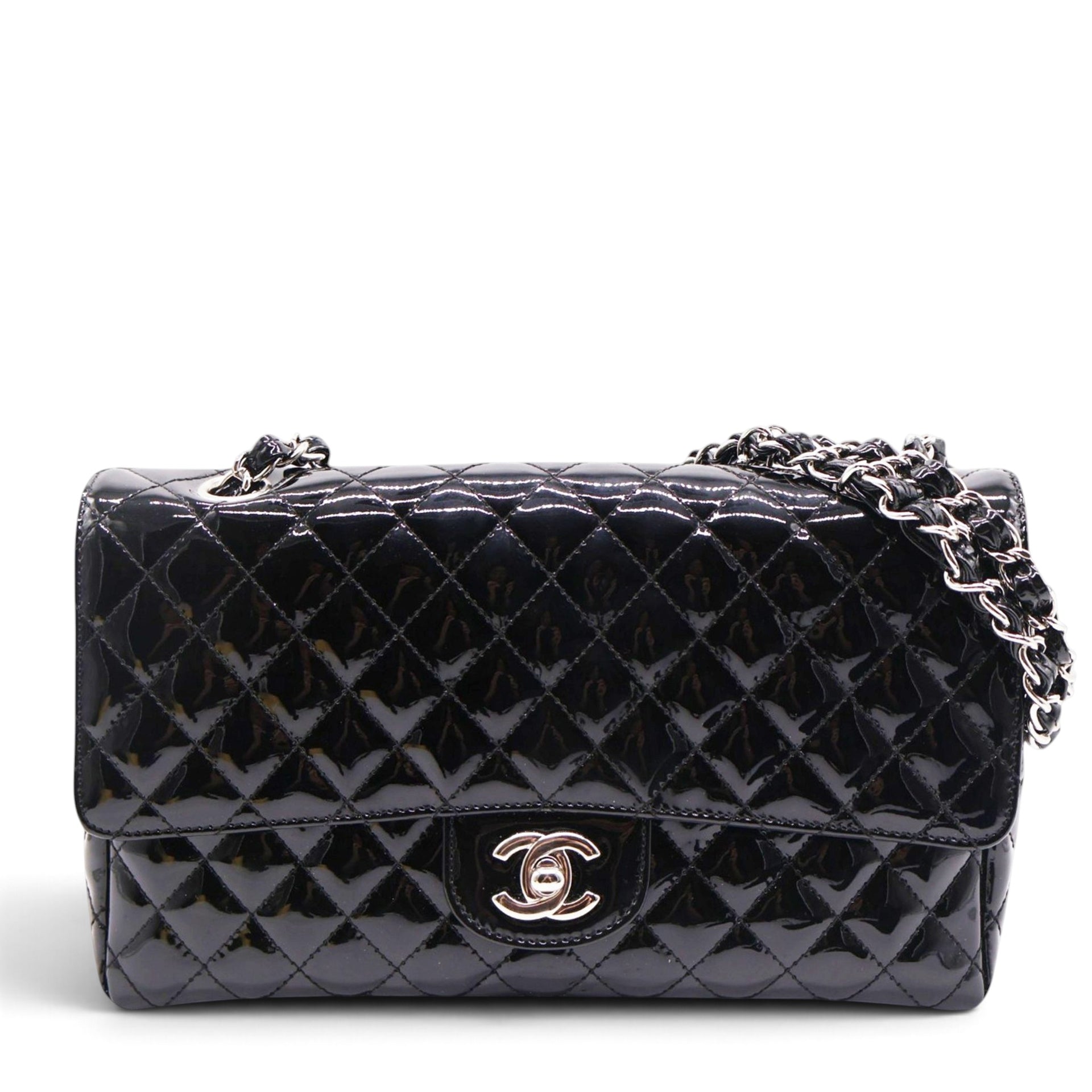 Patent Quilted Secret Label Medium Flap Black