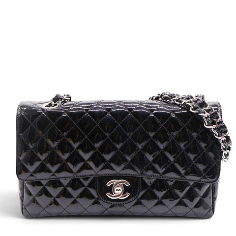 Patent Quilted Secret Label Medium Flap Black