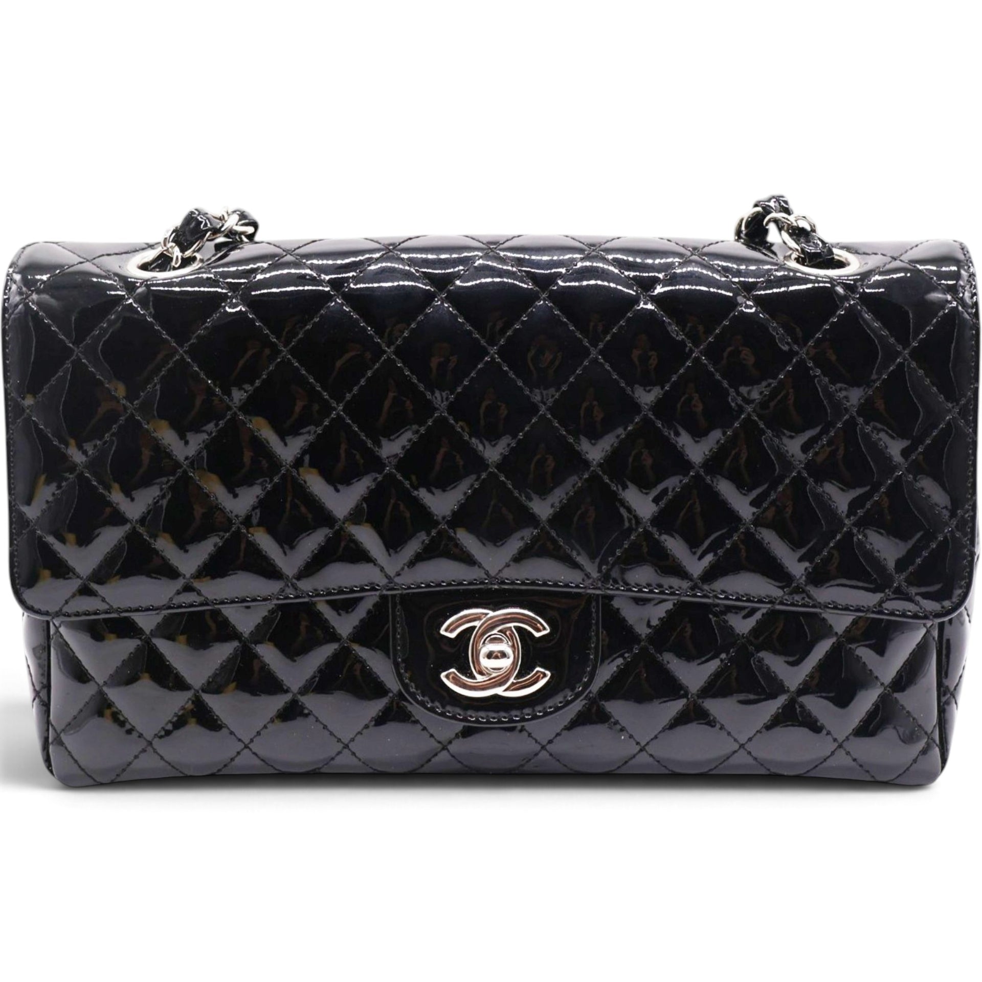 Patent Quilted Secret Label Medium Flap Black
