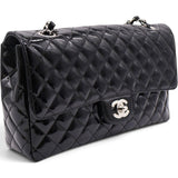 Patent Quilted Secret Label Medium Flap Black