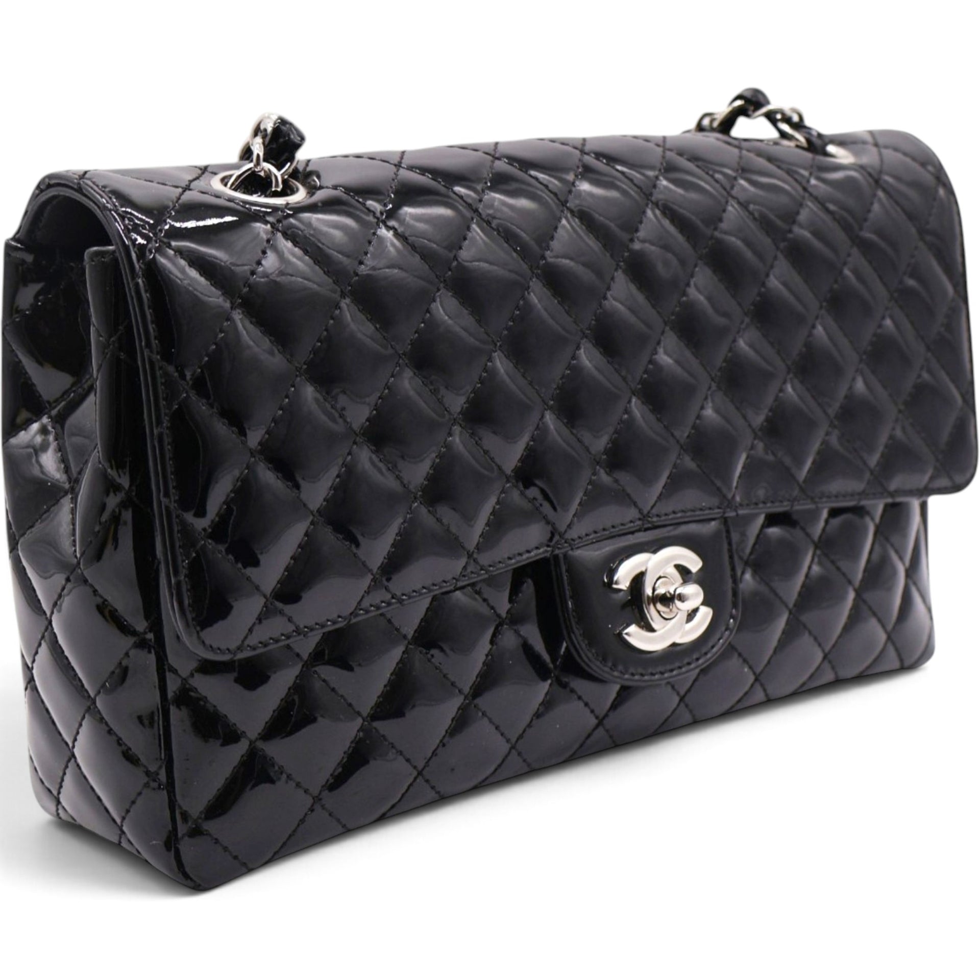Patent Quilted Secret Label Medium Flap Black