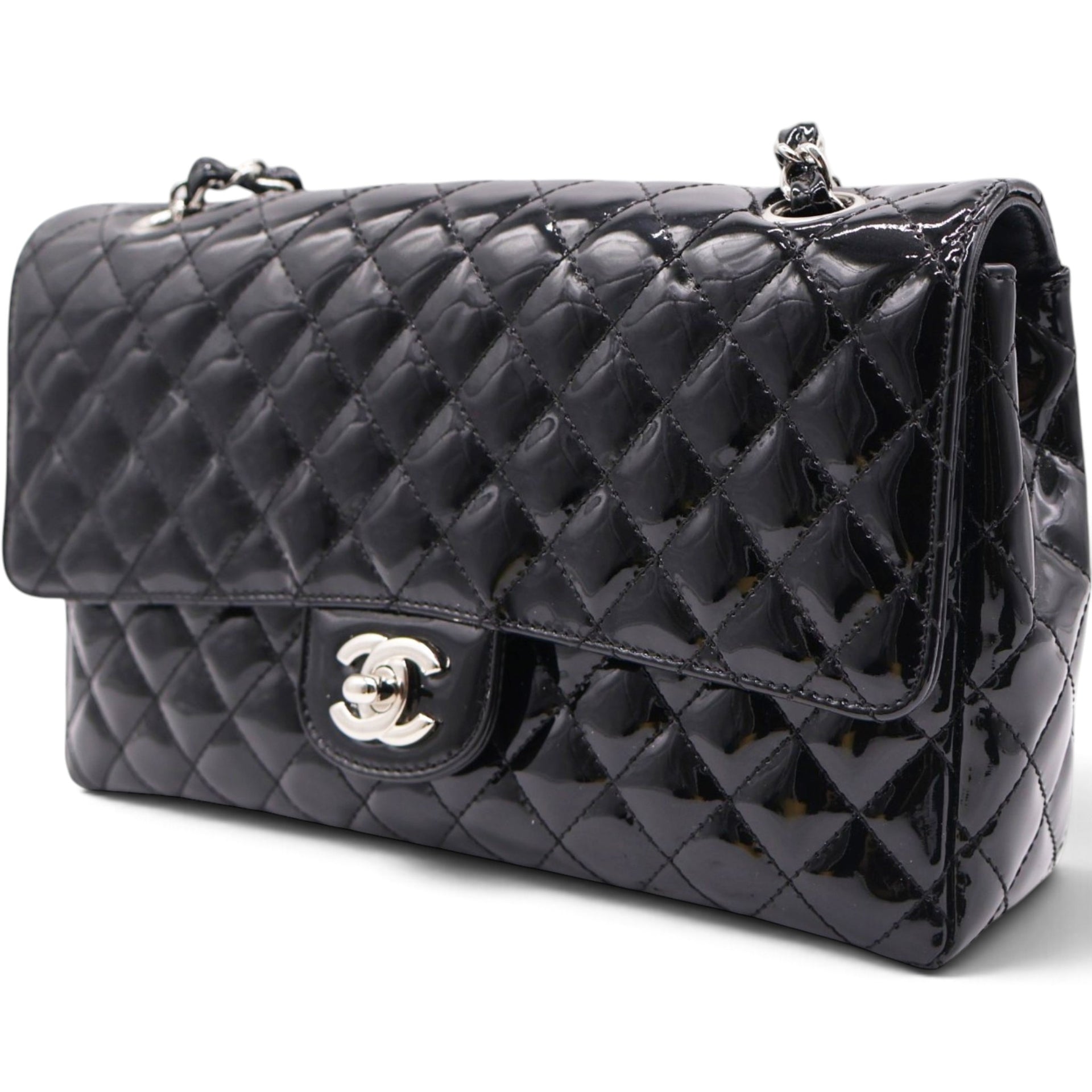 Patent Quilted Secret Label Medium Flap Black