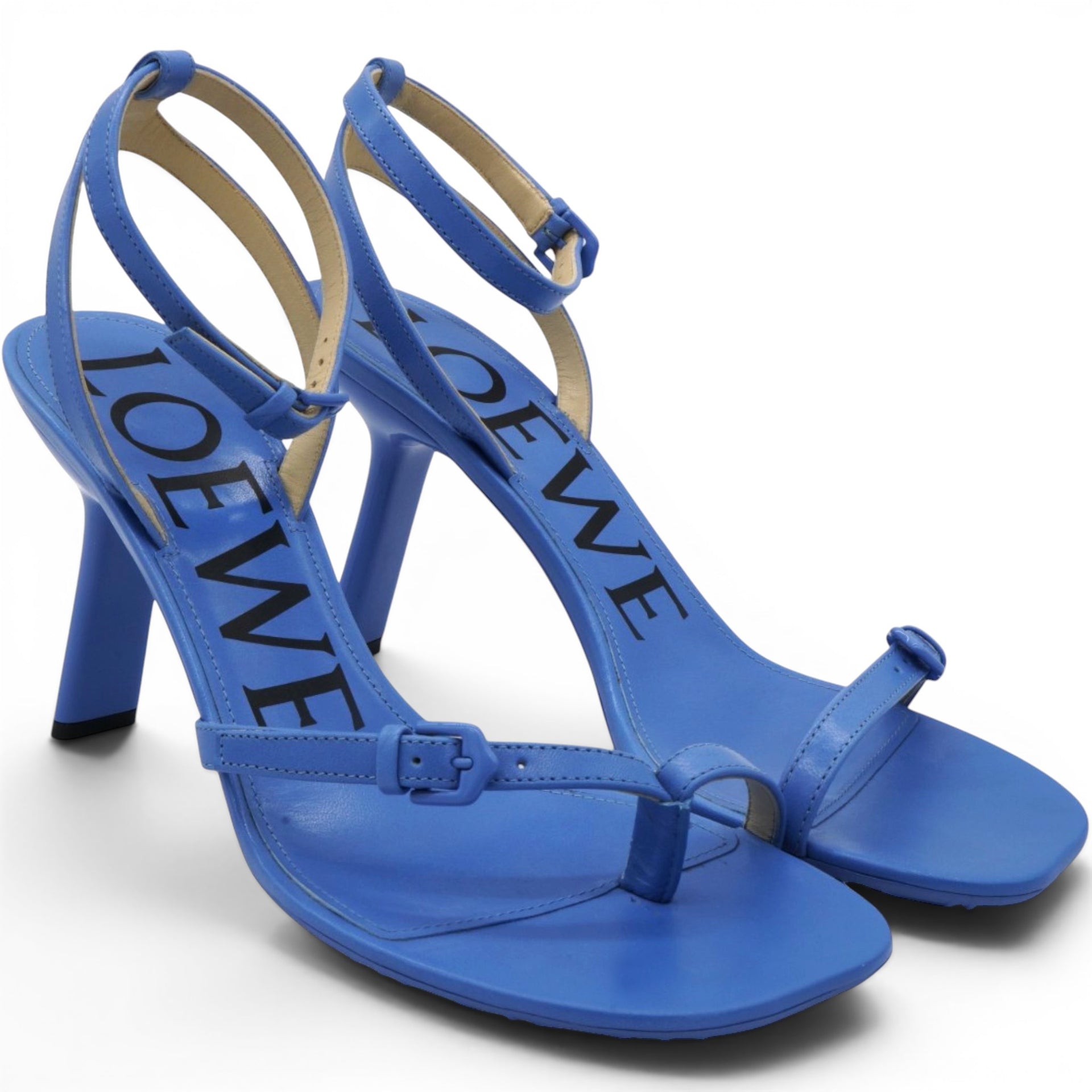 LOEWE Blue Leather Heeled Sandals Size38 