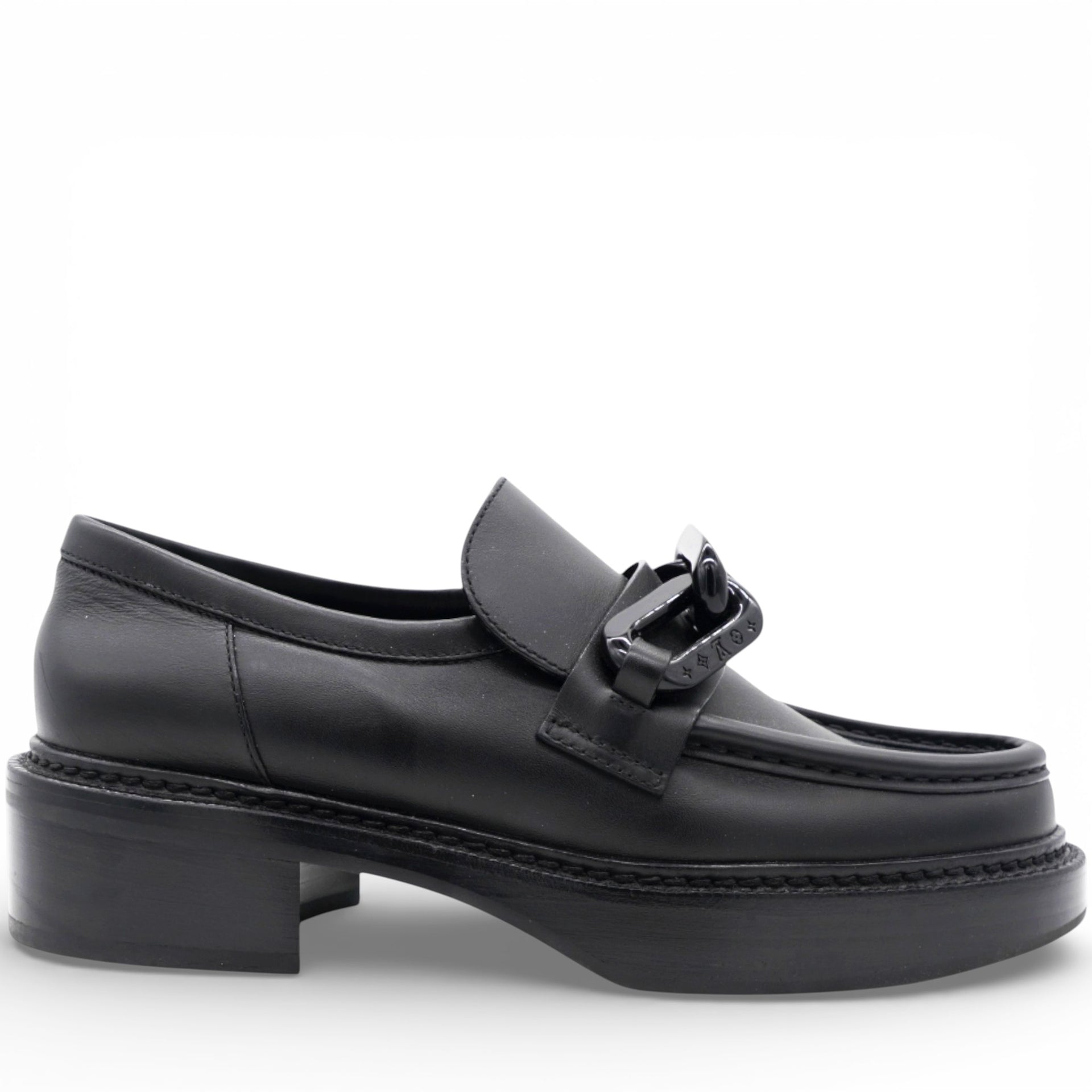 LOUIS VUITTON Calfskin Oversized Chain Academy Loafers Black Size38