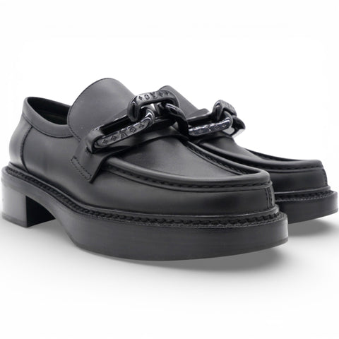LOUIS VUITTON Calfskin Oversized Chain Academy Loafers Black Size38