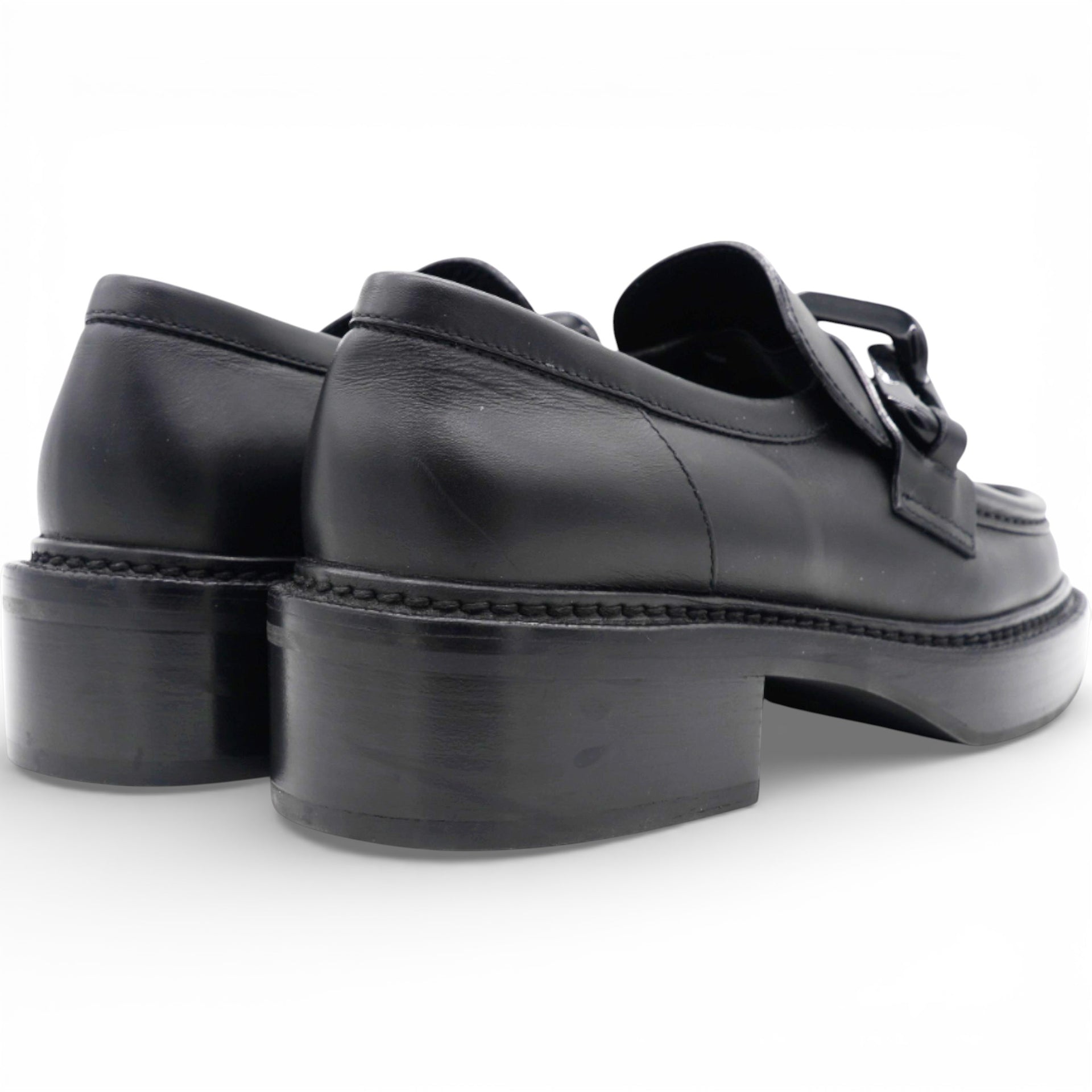 LOUIS VUITTON Calfskin Oversized Chain Academy Loafers Black Size38