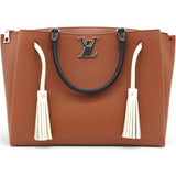 LOUIS VUITTON Lockmeto Brown Caramel Black and White Leather Tassel Tote Bag 
