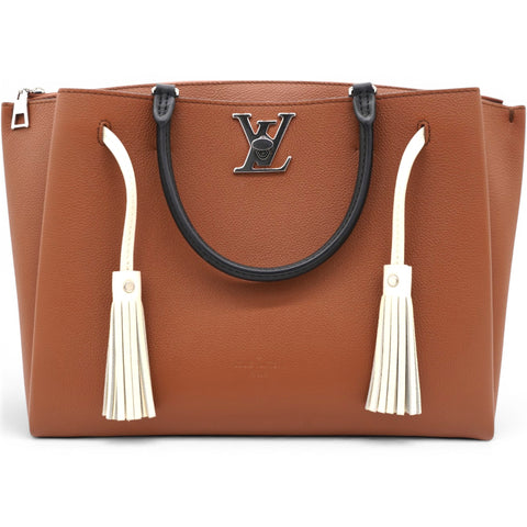 LOUIS VUITTON Lockmeto Brown Caramel Black and White Leather Tassel Tote Bag 