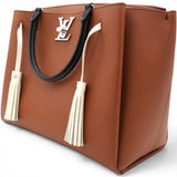 LOUIS VUITTON Lockmeto Brown Caramel Black and White Leather Tassel Tote Bag 