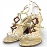 LOUIS VUITTON Tri Color Leather Eyelet T-Strap Wedge Sandals Size37.5 