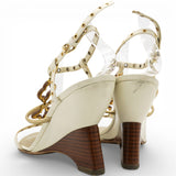 LOUIS VUITTON Tri Color Leather Eyelet T-Strap Wedge Sandals Size37.5 