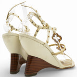 LOUIS VUITTON Tri Color Leather Eyelet T-Strap Wedge Sandals Size37.5 