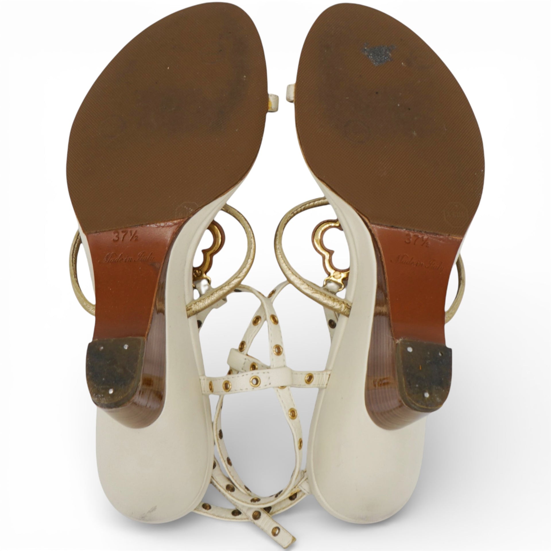 LOUIS VUITTON Tri Color Leather Eyelet T-Strap Wedge Sandals Size37.5 