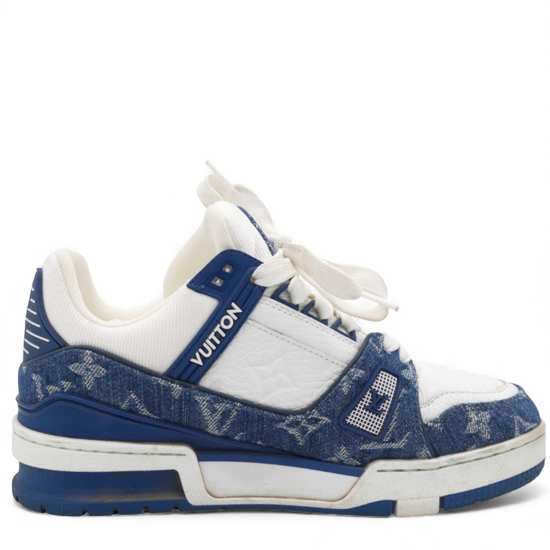 LOUIS VUITTON White Blue Denim Trainers Size37