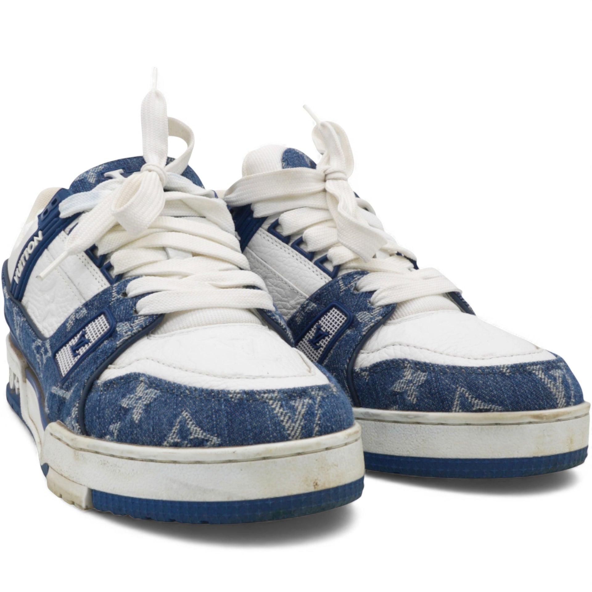 LOUIS VUITTON White Blue Denim Trainers Size37