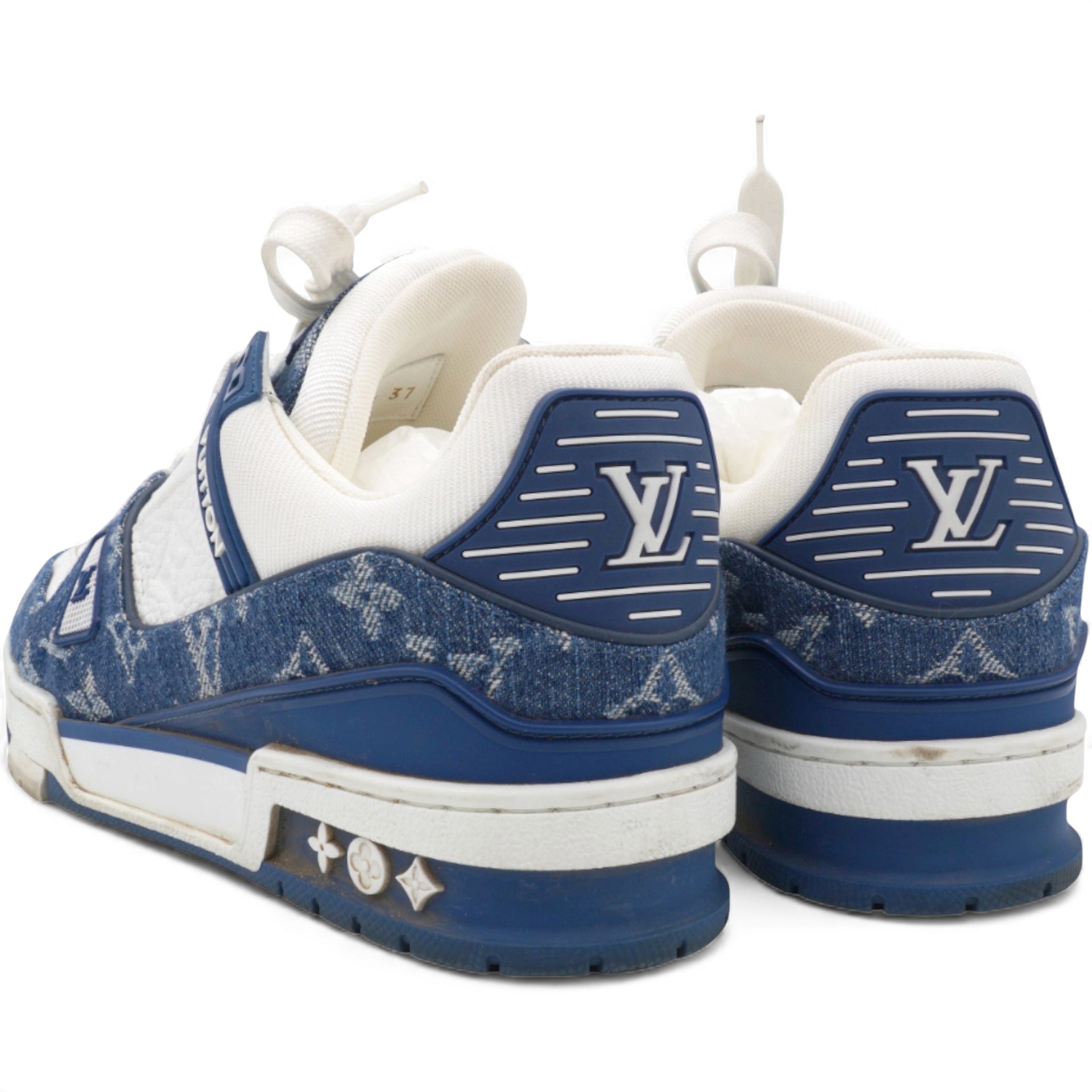 LOUIS VUITTON White Blue Denim Trainers Size37