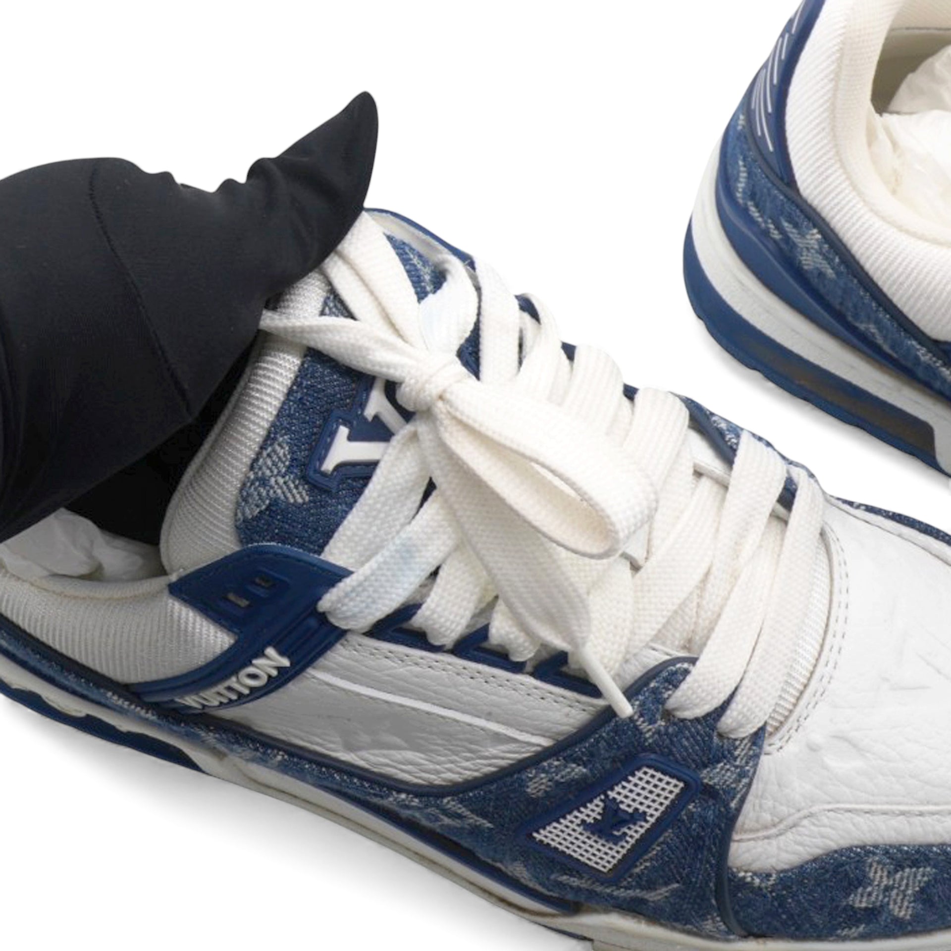 LOUIS VUITTON White Blue Denim Trainers Size37