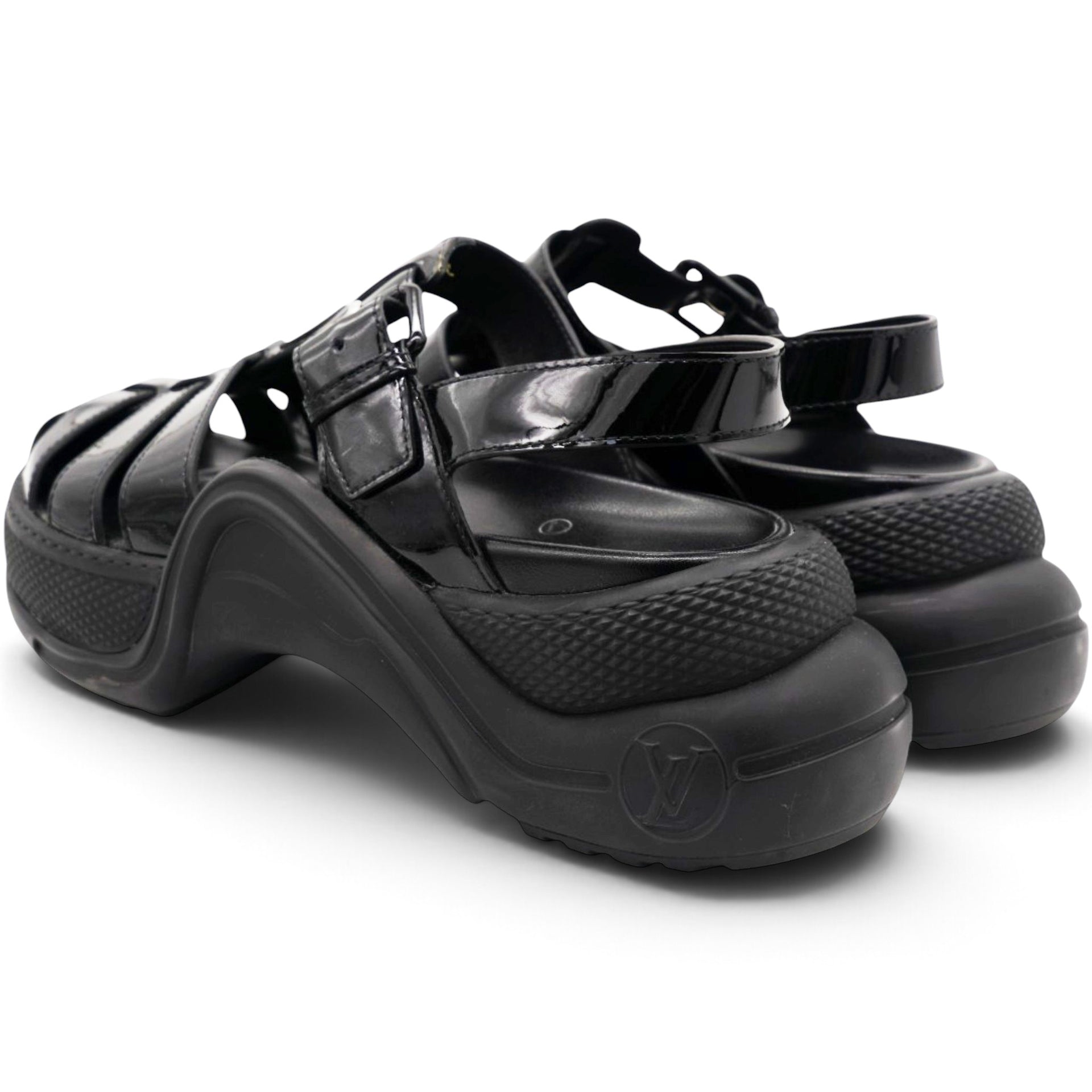 Louis Vuitton Black Patent Leather SS Open Toe Casual Sandals Size39 