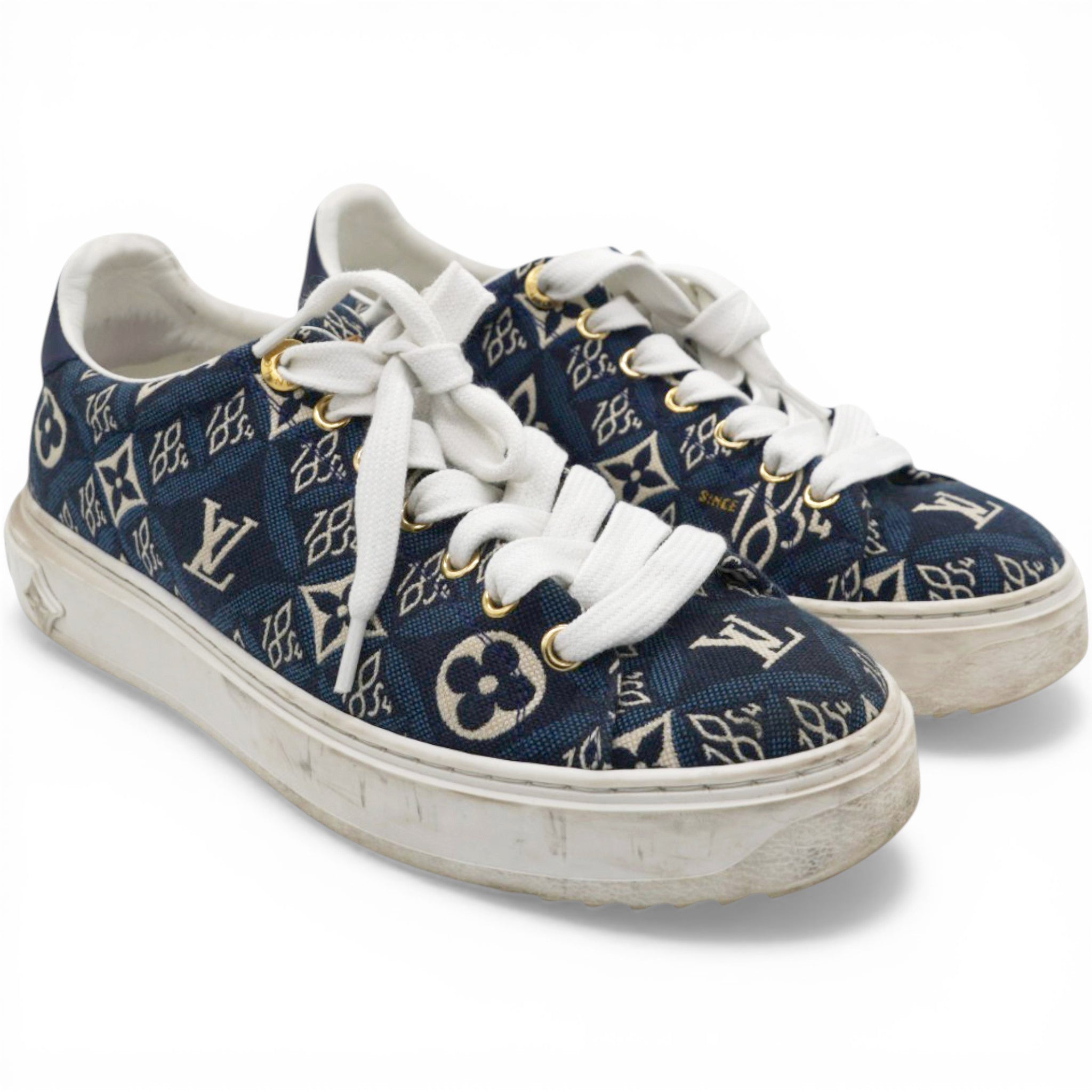 Louis Vuitton Denim Monogram Time Out Sneakers Size37.5  