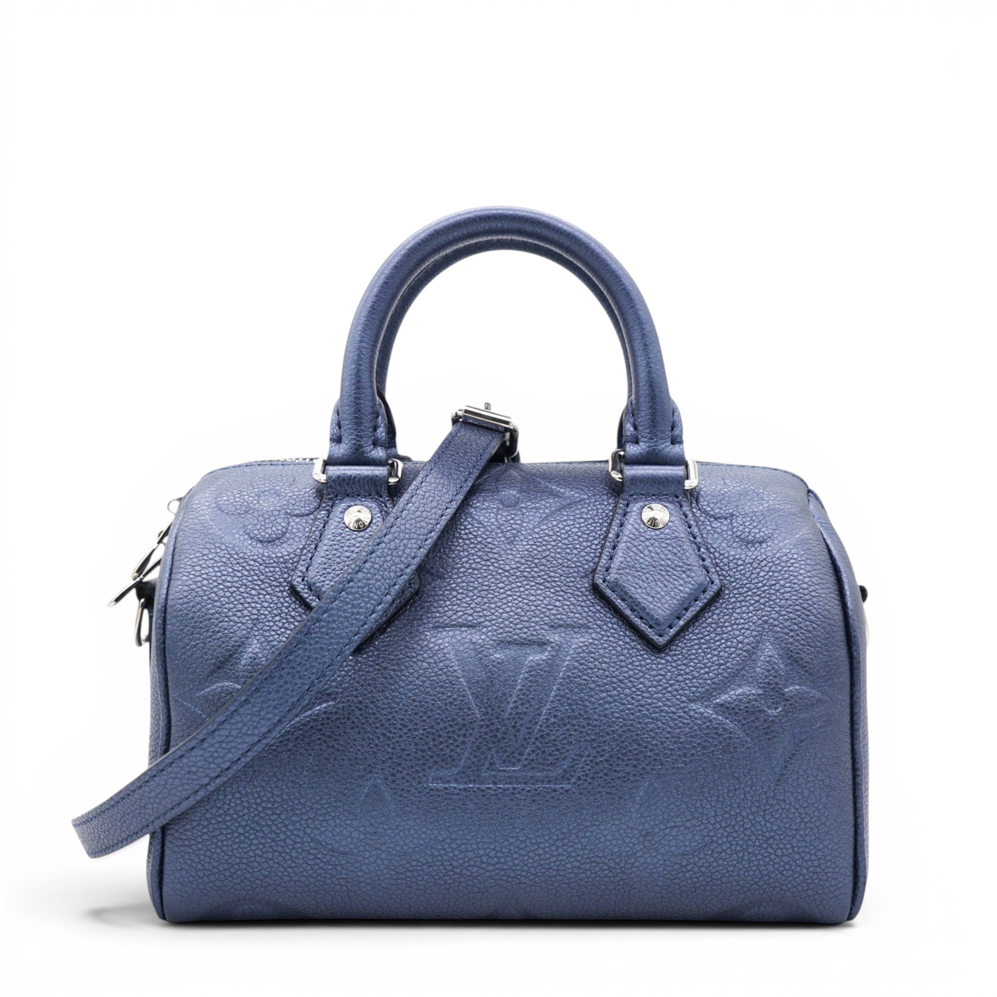 Louis Vuitton Metallic Empreinte Monogram Giant Speedy Bandouliere 20 Navy Nacre 