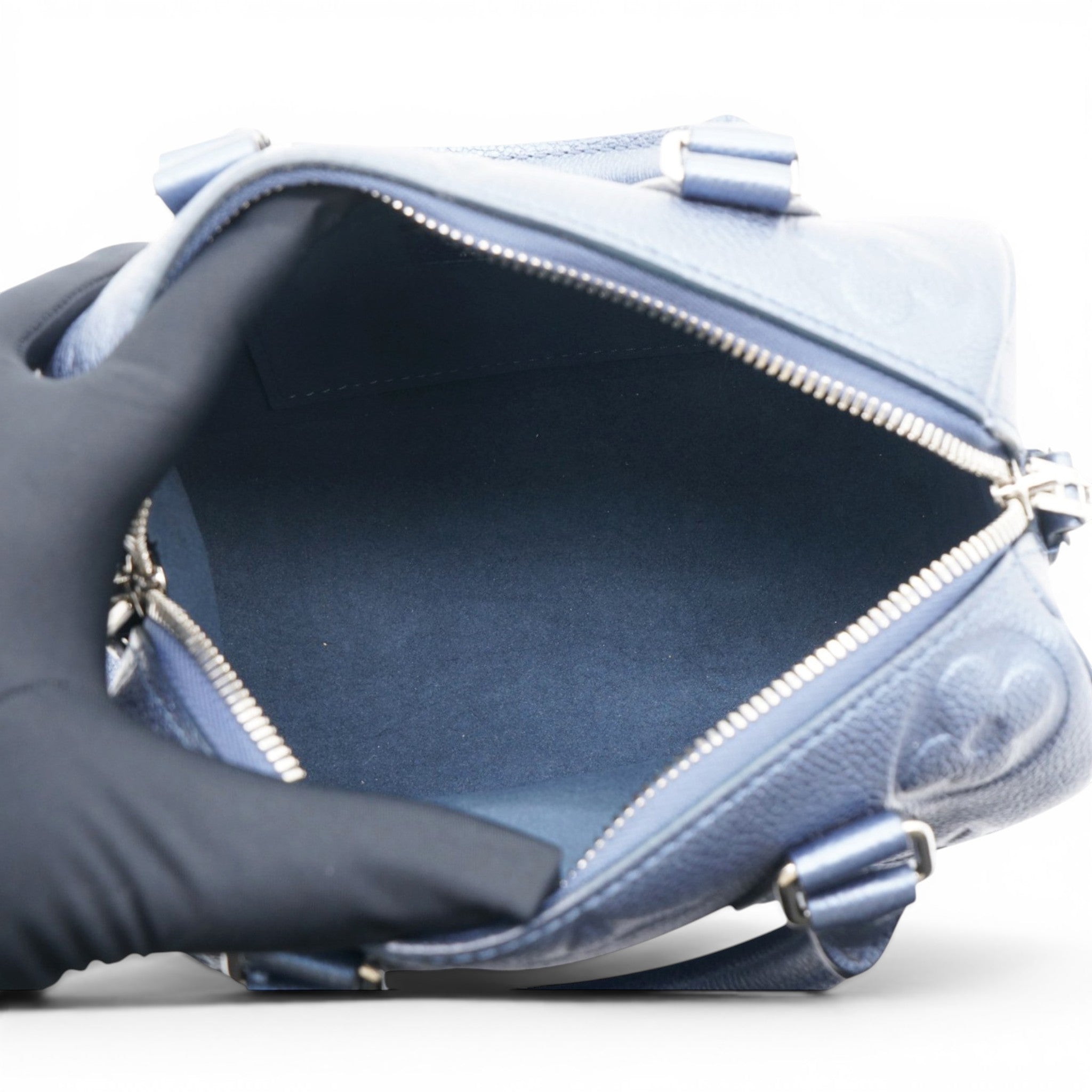 Louis Vuitton Metallic Empreinte Monogram Giant Speedy Bandouliere 20 Navy Nacre 