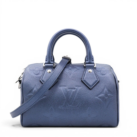 Louis Vuitton Metallic Empreinte Monogram Giant Speedy Bandouliere 20 Navy Nacre 
