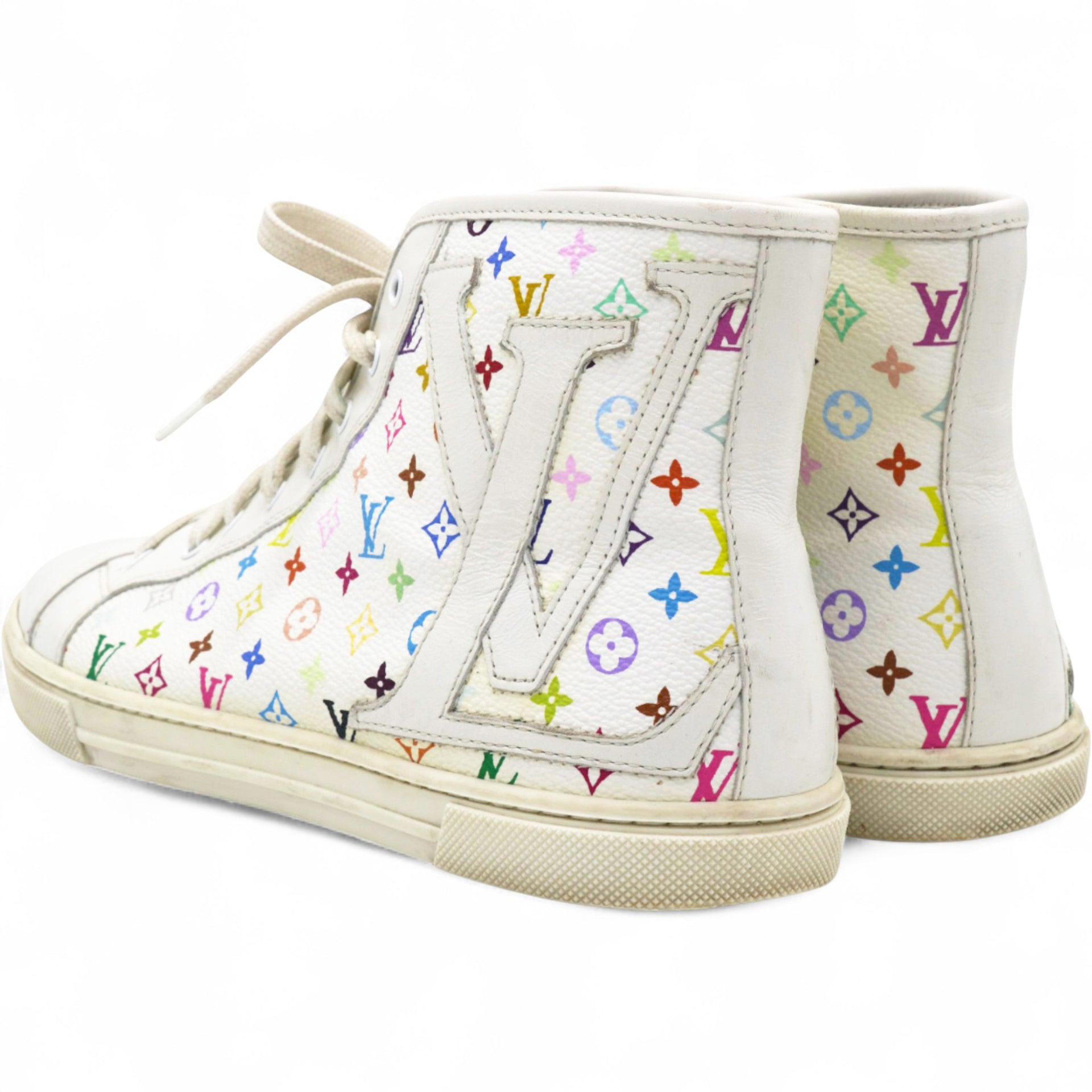 Louis Vuitton Monogram Multicolor High Top Sneakers White Size36 