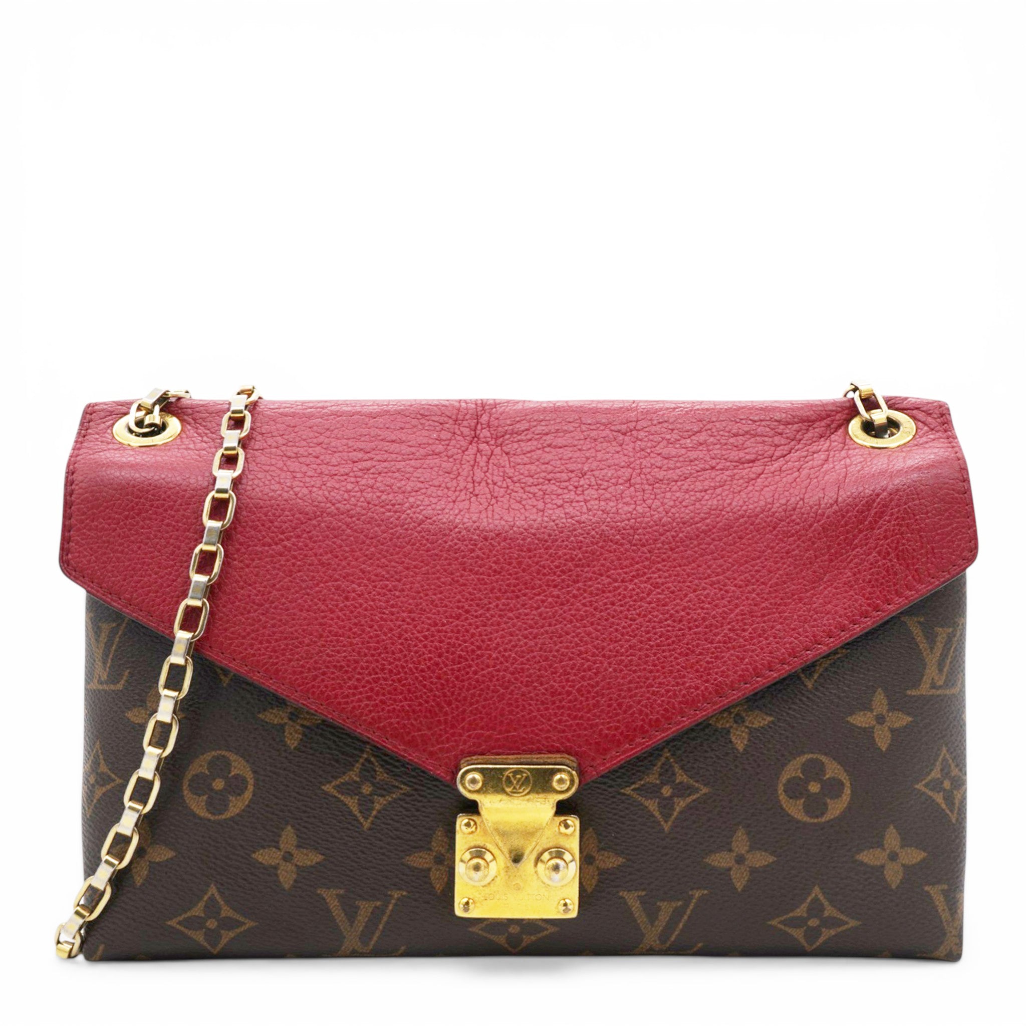 Louis Vuitton Monogram Pallas Chain Poppy Brown Red 