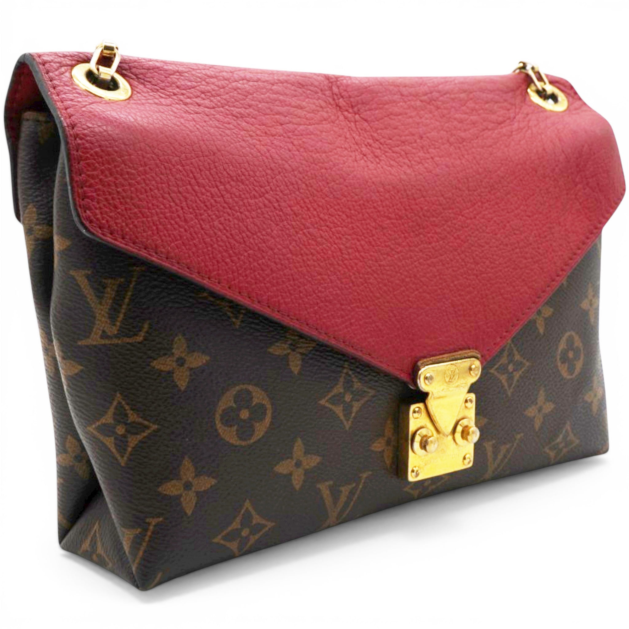 Louis Vuitton Monogram Pallas Chain Poppy Brown Red 