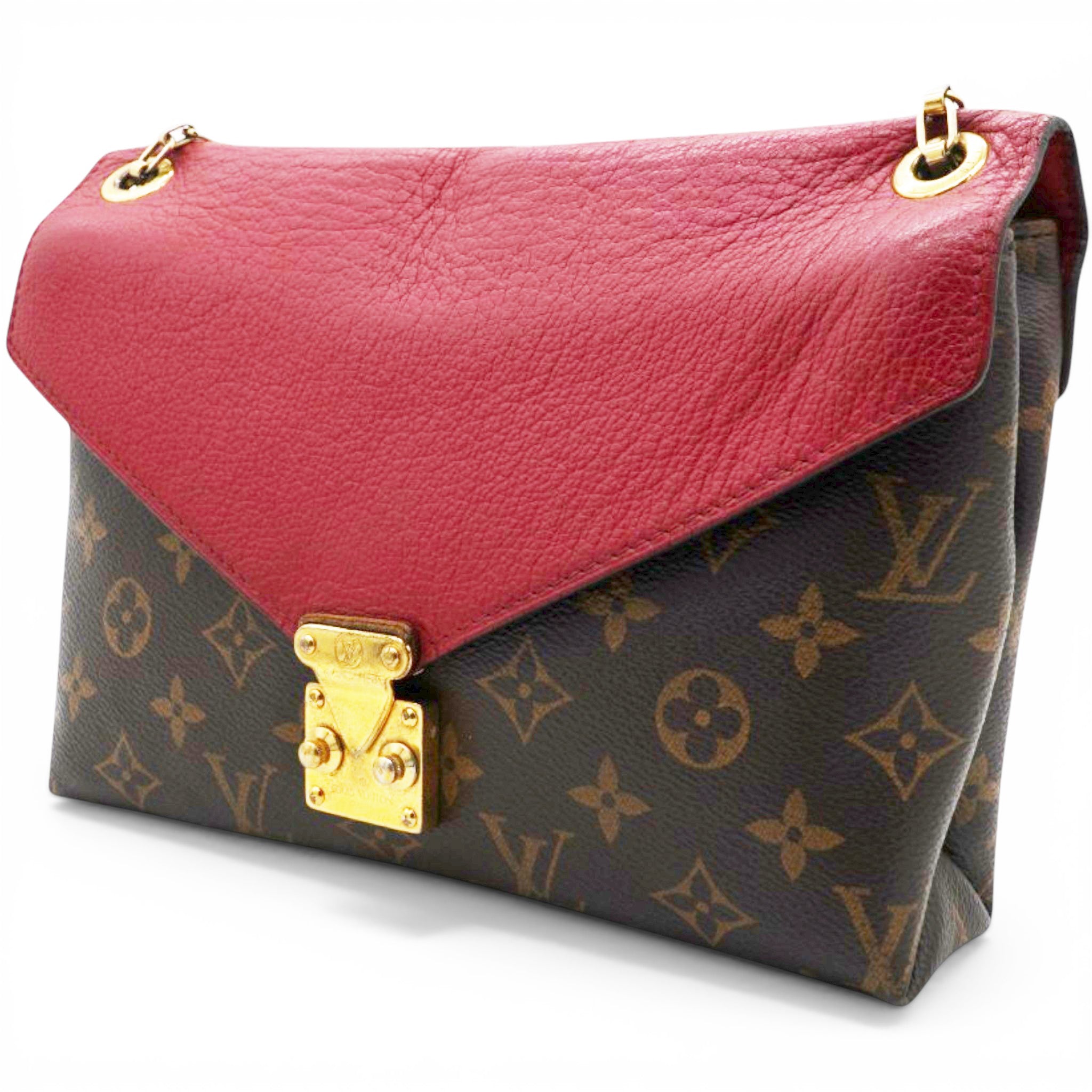 Louis Vuitton Monogram Pallas Chain Poppy Brown Red 