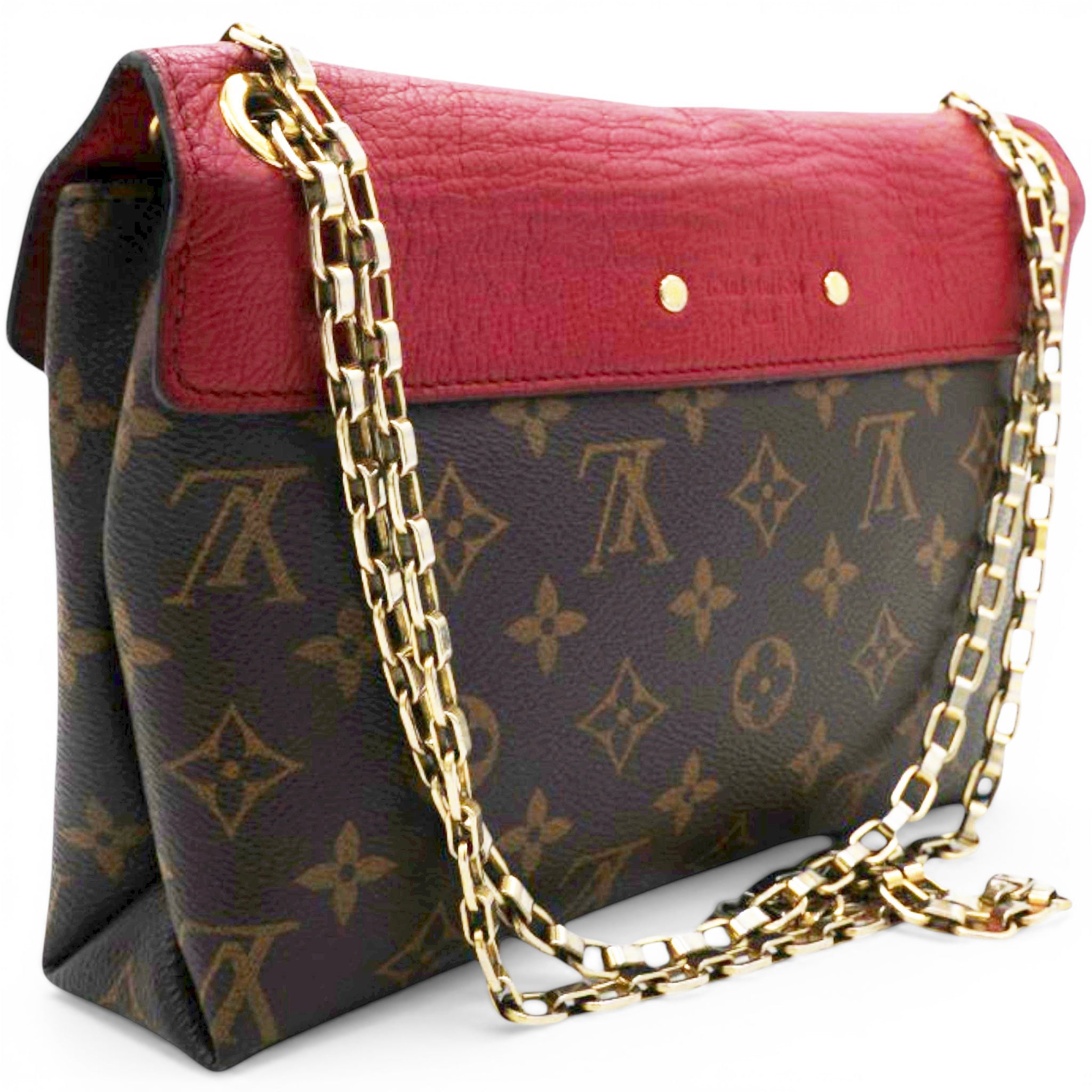 Louis Vuitton Monogram Pallas Chain Poppy Brown Red 