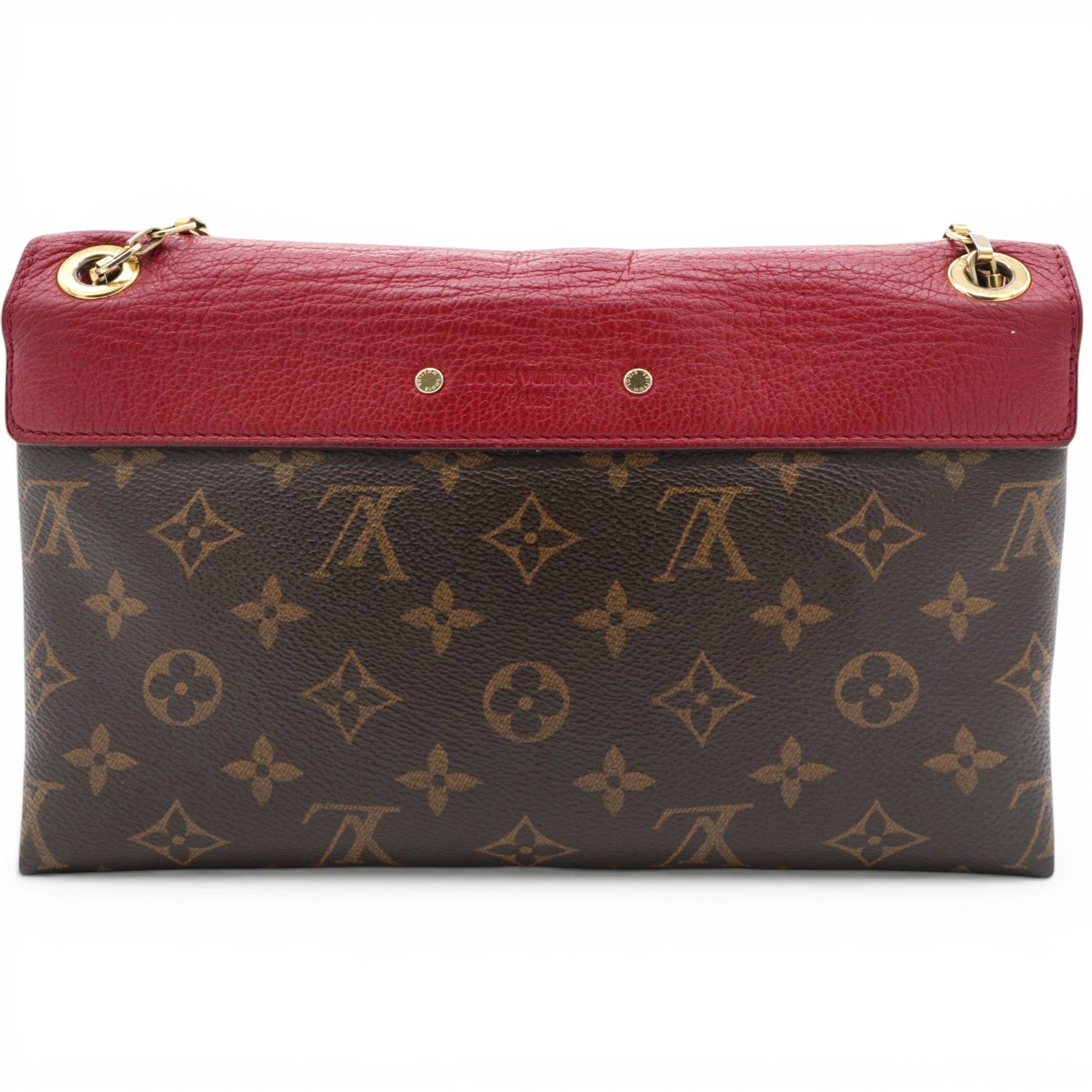 Louis Vuitton Monogram Pallas Chain Poppy Brown Red 