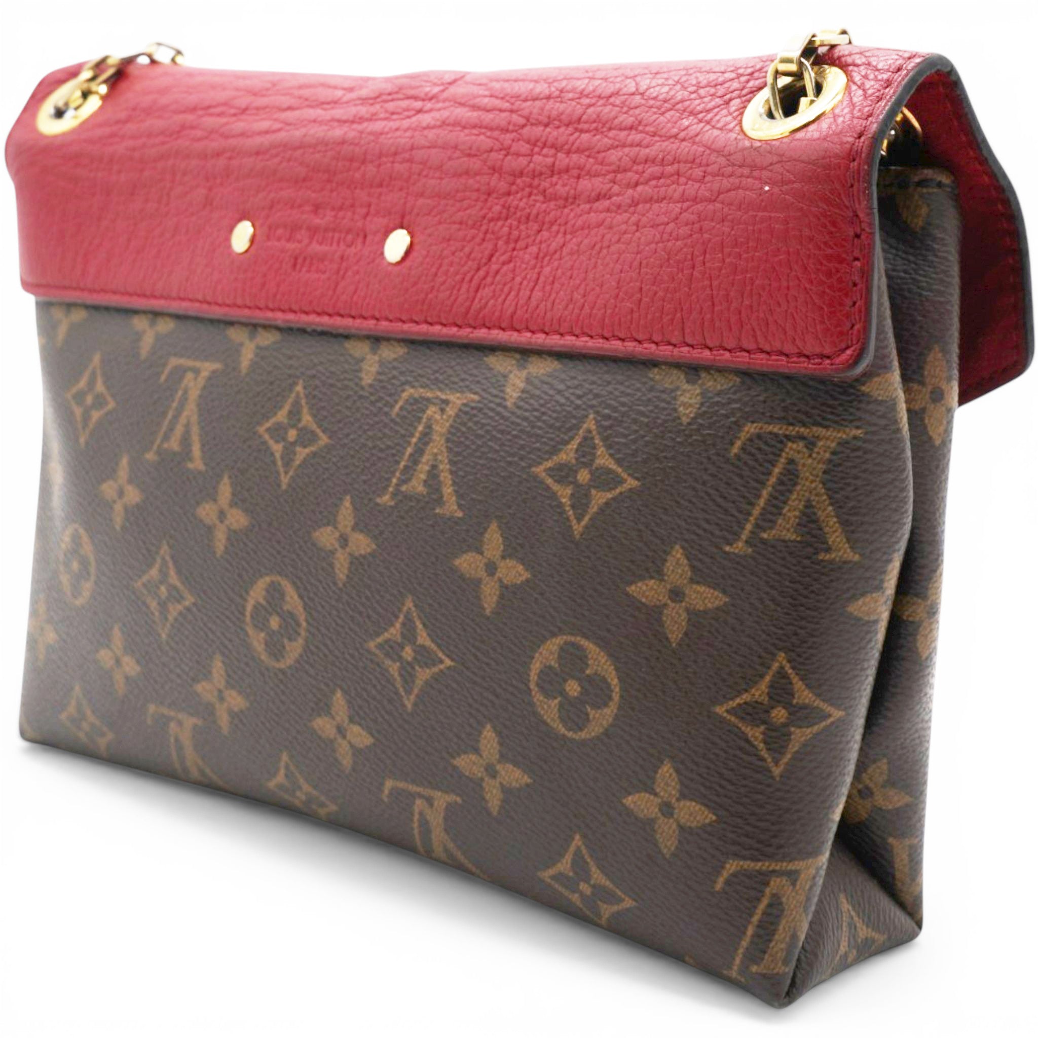 Louis Vuitton Monogram Pallas Chain Poppy Brown Red 