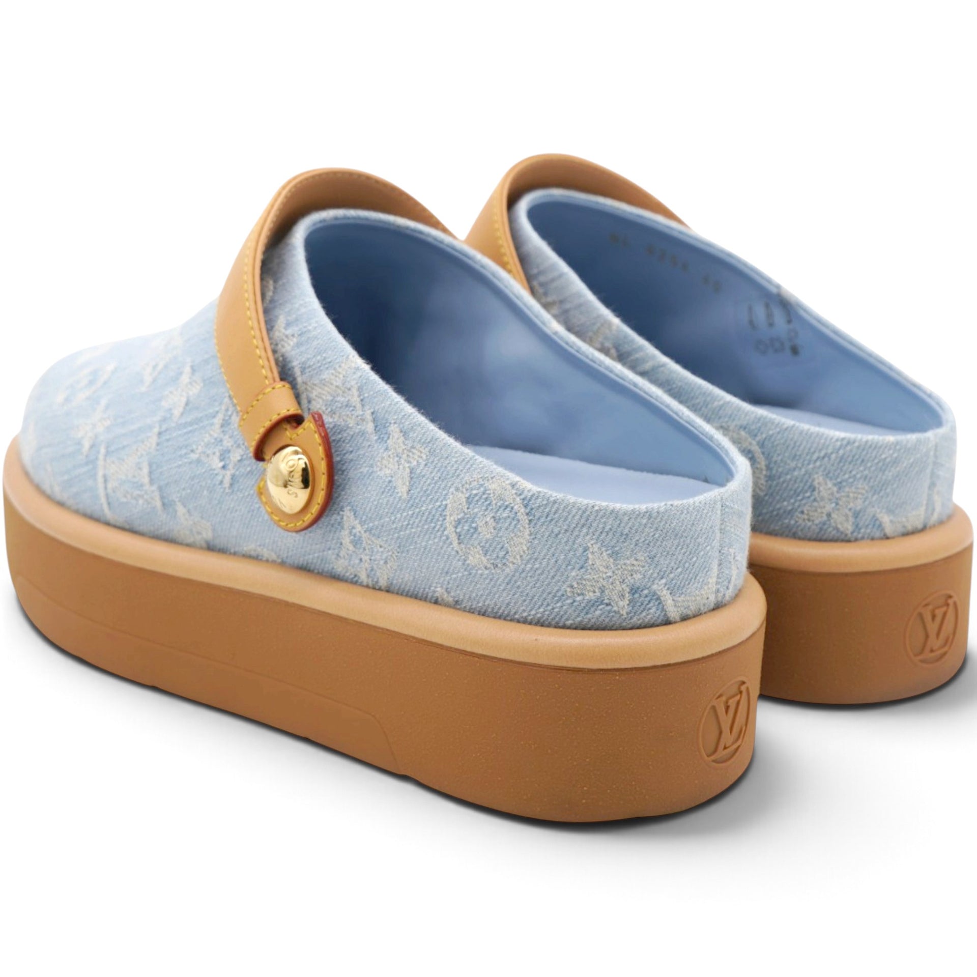 Louis Vuitton Monogram Washed Denim Aspen Platform Clog Mules Blue Size40 