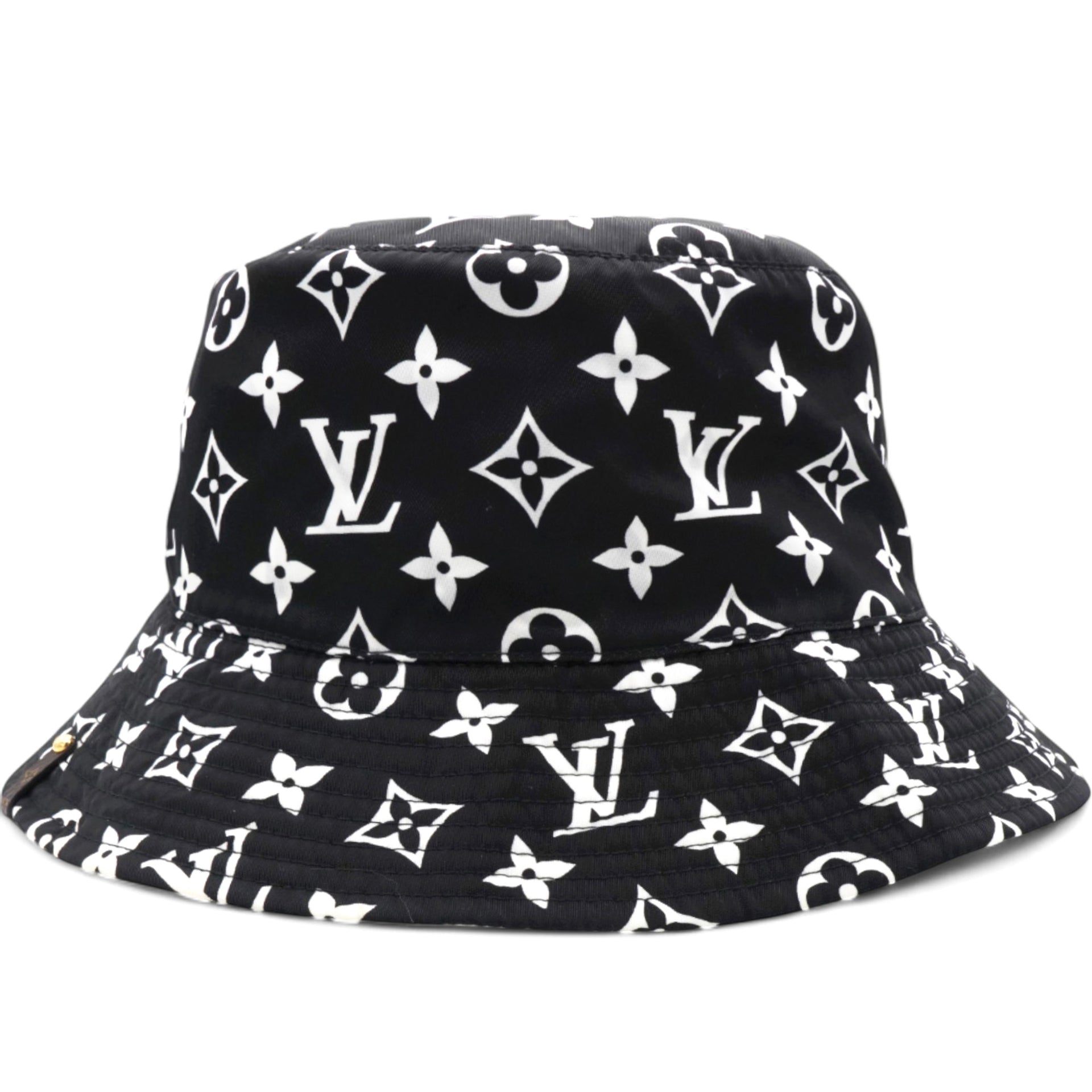 Louis Vuitton Nylon Monogram Reversible Bob Bucket Hat Black White Size M 