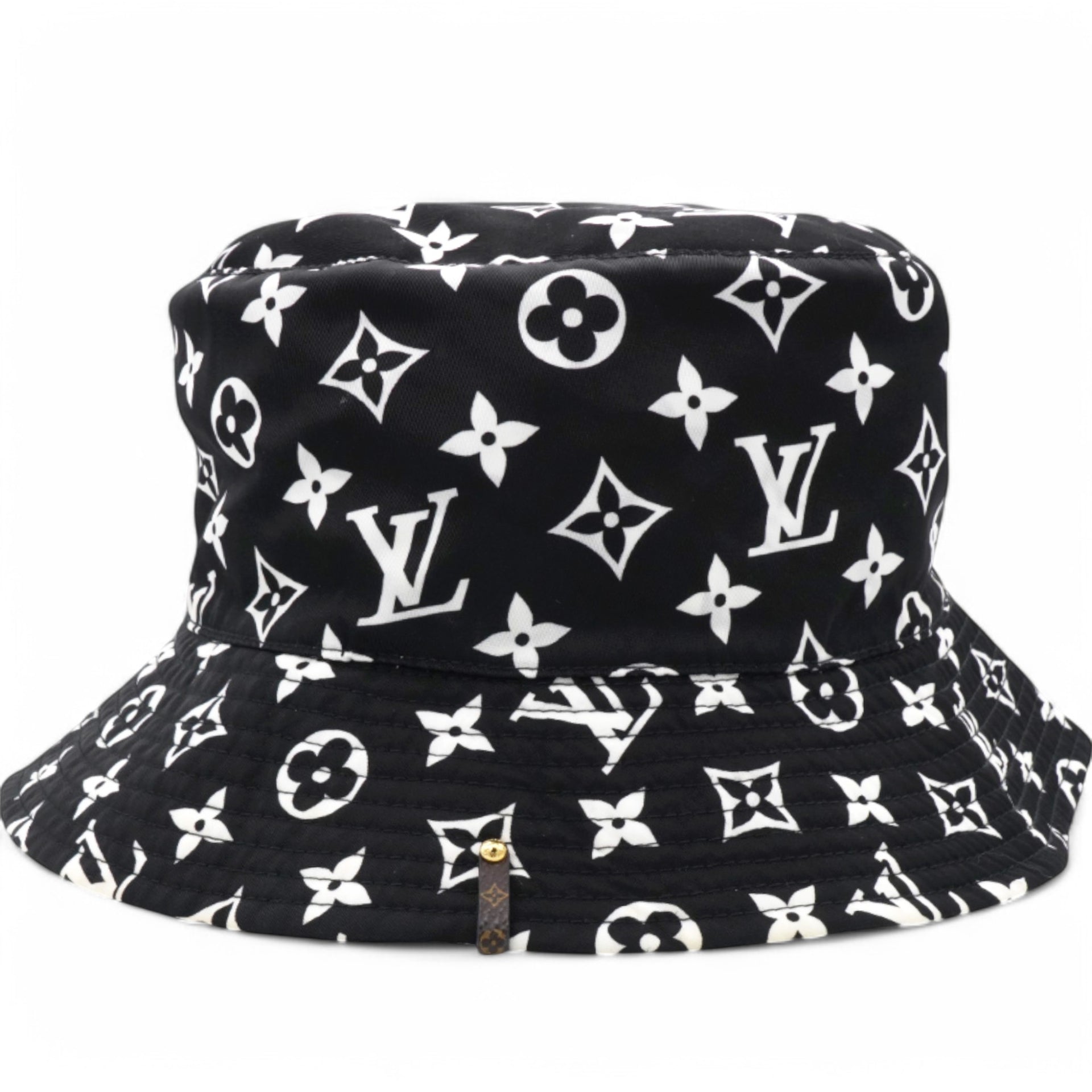 Louis Vuitton Nylon Monogram Reversible Bob Bucket Hat Black White Size M 