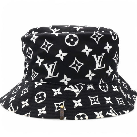 Louis Vuitton Nylon Monogram Reversible Bob Bucket Hat Black White Size M 