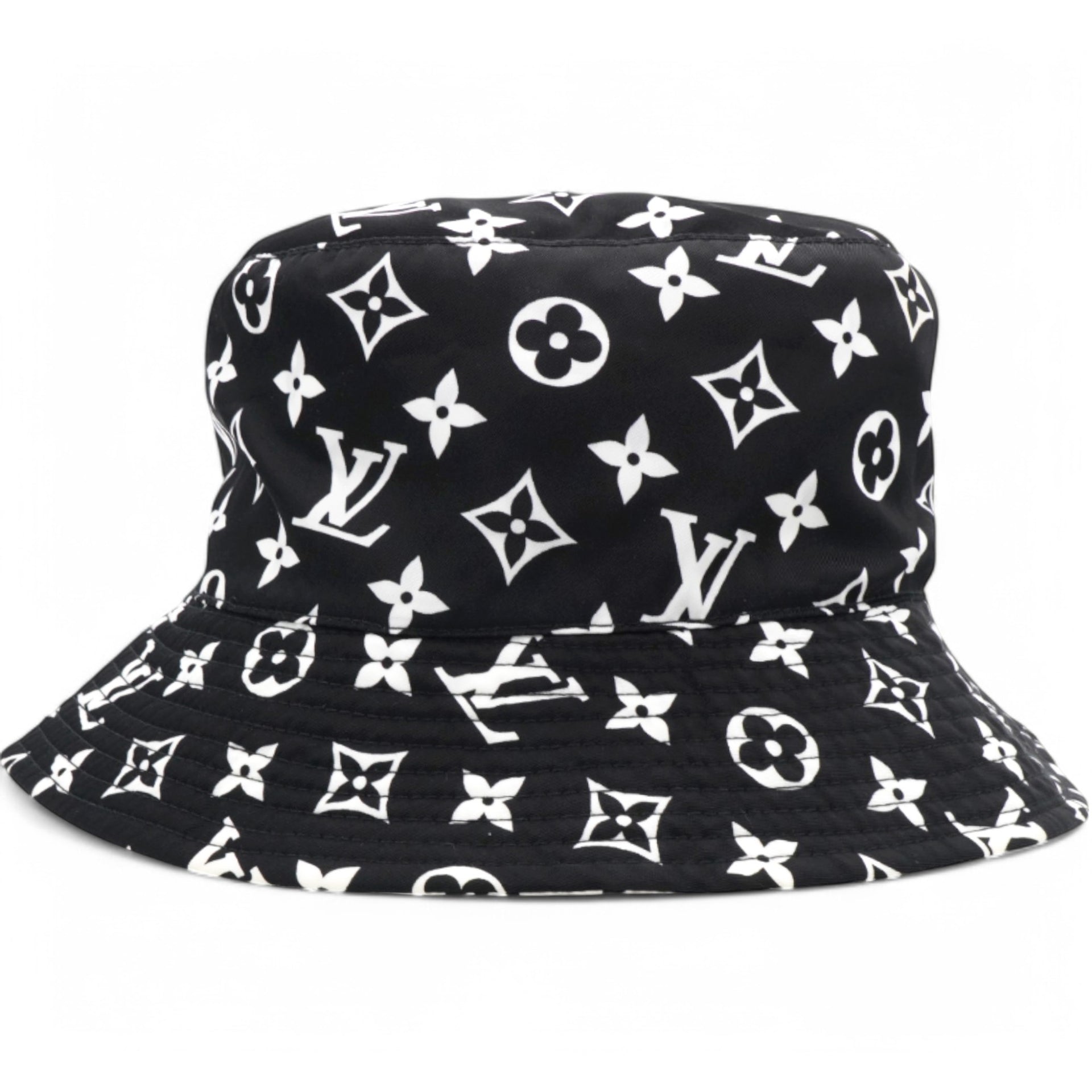 Louis Vuitton Nylon Monogram Reversible Bob Bucket Hat Black White Size M 