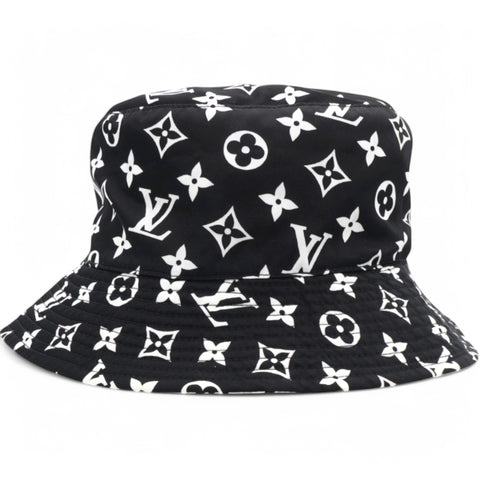 Louis Vuitton Nylon Monogram Reversible Bob Bucket Hat Black White Size M 