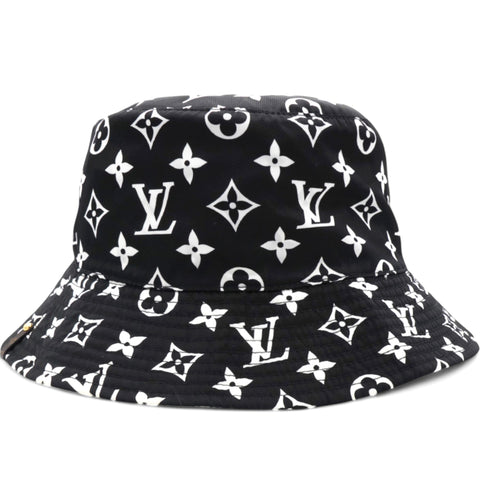 Louis Vuitton Nylon Monogram Reversible Bob Bucket Hat Black White Size M 