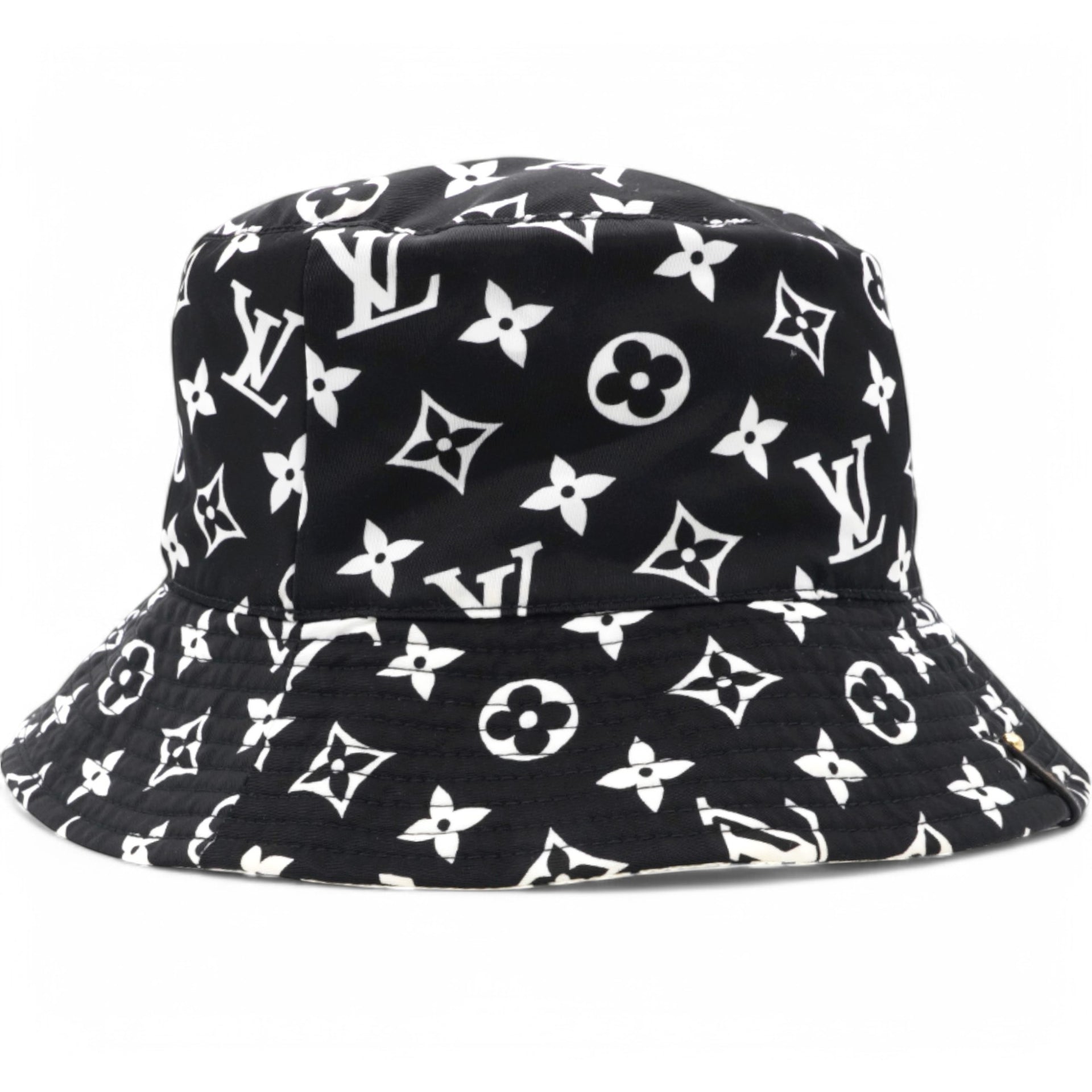 Louis Vuitton Nylon Monogram Reversible Bob Bucket Hat Black White Size M 