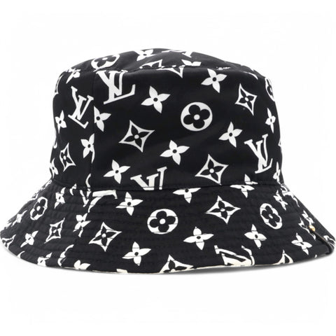 Louis Vuitton Nylon Monogram Reversible Bob Bucket Hat Black White Size M 
