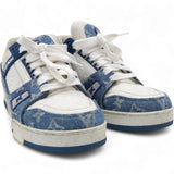 Louis Vuitton White/Blue Monogram Leather and Denim LV Trainer Sneakers Size37.5 