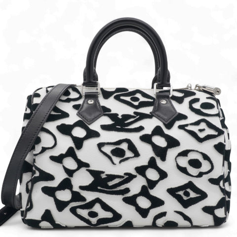  Louis Vuitton X UF Tufted Monogram Speedy Bandouliere 25 White Black 
